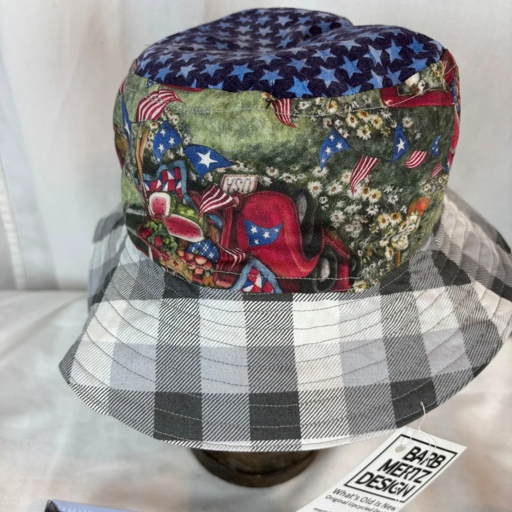 Handmade Kids Reversible Bucket Hat Americana Flamingo 20in Diameter